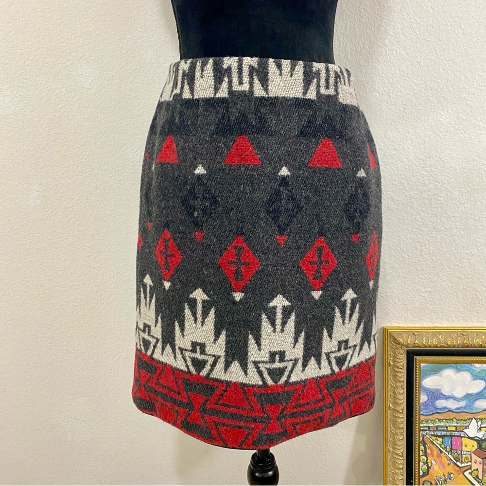 The Last Best Place Wool‎ Blend Red and Gray Southwestern Patterned Skirt Size 4